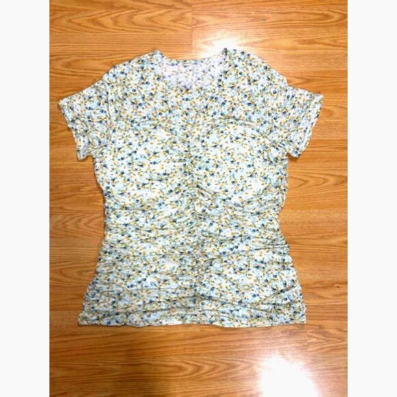 Torrid 3X - Floral shirred top - Mesh - yellow green - Picture 1 of 3